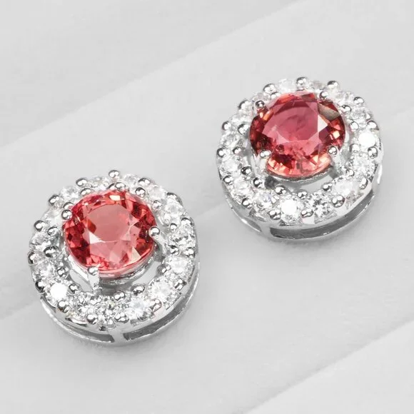 Padparadscha Pink Tourmaline 2.30Ct 925 Sterling Silver Handmade Stud Earrings